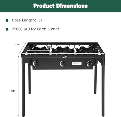 Goplus Outdoor Camping Stove, 3 Burner Propane Gas Cooker w/Detachable Legs & CSA Regulator & 0-20 PSI Regulator for Camp Patio RV, Cast Iron, 225,000-BTU