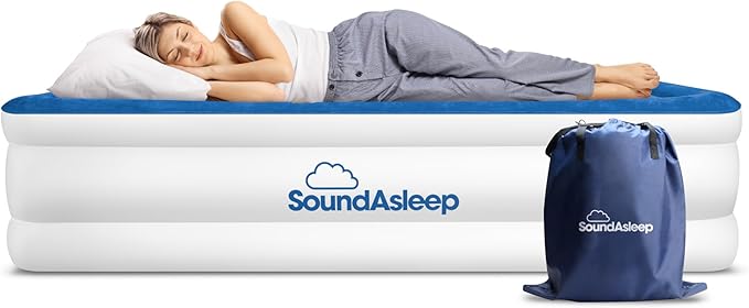 SoundAsleep Products Dream Series Luxury Air Mattress, ComfortCoil Technology, Built-in High Capacity Pump for Home, Camping- Double Height, Adjustable, Inflatable Blow Up, Portable (King Size)