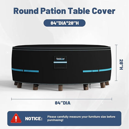 Outdoor Furniture Cover - 100% Waterproof, High Density Oxford, PU Silver Coating, UV Resistant, All-Weather Resistant Patio Table Cover for Round Patio Furniture Set - 84×28 Inch