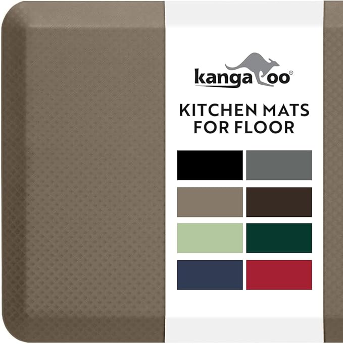 KANGAROO Thick Ergonomic Anti Fatigue Mats for Kitchen Floor, Cushioned Standing Office Desk Mat, Waterproof Scratch Resistant Topside, Supportive All Day Comfort Padded Foam Rugs, 20x32, Beige