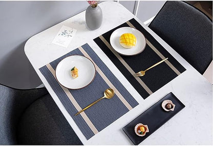 PIGCHCY Placemats Set of 6, Black Elegant Placemats Washable Non-Slip Luxurious Durable Table Mats for Home/Dining Room Decoration