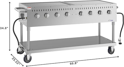 60 in. Commercial Mobile Outdoor Propane Gas Grill, ETL Listed in Stainless-Steel (KM-CGM-60)