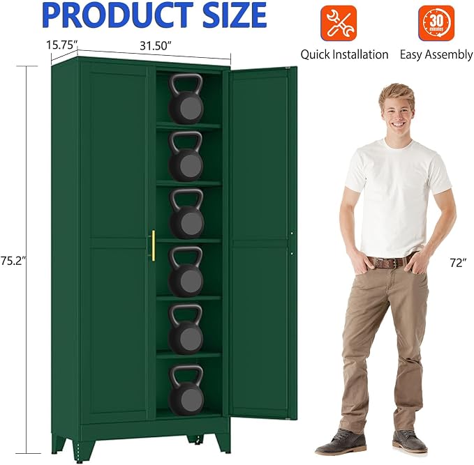 GAIOUS 75'' Tall Metal Garage Storage Cabinet, File Cabinet - Image 2