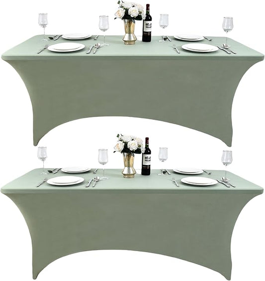 124 2-Pack 8ft Spandex Table Covers for Rectangle Folding Tables - Washable Elastic Tablecloth - Ultimate Fitted Table Protector for Parties, Banquet, and Wedding