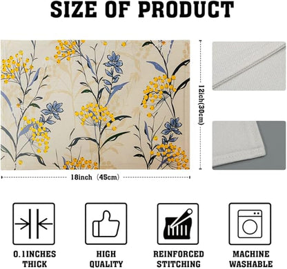 Floral Placemats Set of 4 Vintage Floral Summer Flowers Yellow Placemats for Kitchen Table Linen Placemats Washable Non-Slip Heat Resistant Place Mats for Party Kitchen Dining Decorations 18x12 Inch