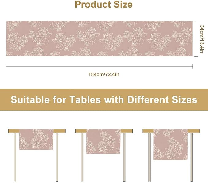 Pink Farmhouse Flower Table Runner,Vintage Boho Floral Table Runner for Kitchen Dining Table Holiday Home Party Decor 13x120in