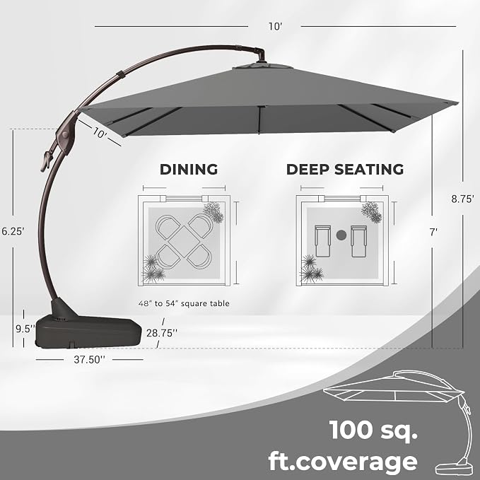 Grand patio 10x10 FT Large Cantilever Square Umbrella - Image 2