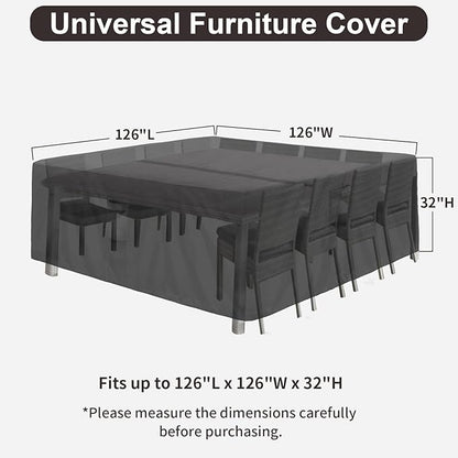 PureFit Patio Furniture Covers, Outdoor Table Furniture Cover Waterproof, Patio Sectional Couch Set Cover for Deck, Lawn and Backyard, UV Resistant, 126"L x 126"W x 32"H, Black