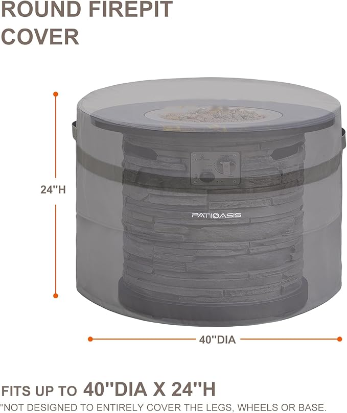 Waterproof Fire Pit Cover Round 40''d x 24''h Grey UV-Resistant Ripproof Outdoor Furniture Covers for Round Propane Fire Pit