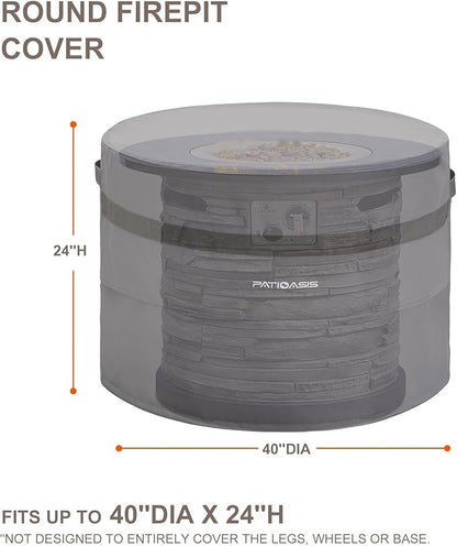 Waterproof Fire Pit Cover Round 40''d x 24''h Grey UV-Resistant Ripproof Outdoor Furniture Covers for Round Propane Fire Pit