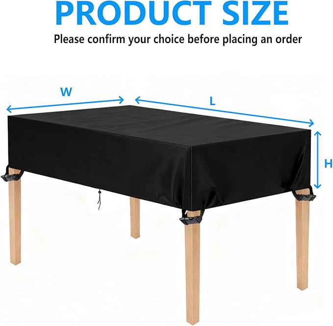 Outdoor Table Cover 100"L x 24"W x 6"H, 420D Waterproof Outdoor Cover for Patio Furniture Dinning Table Picnic Coffee Tables Chairs and Sofas, Black