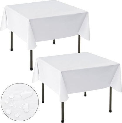 Nasitos 2 Pack Square Vinyl White Table Cloth 54x54 Inch-Vinyl Card Table Cloth with Flannel Backed, Wipeable Waterproof Oil-Proof Plastic Small Table Cover for Coffee Table, Hotel, Indoor&Outdoor