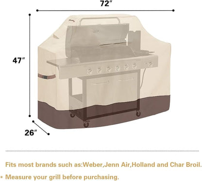 Vailge 72-inch Heavy Duty BBQ Cover, Waterproof & Dust-proof, UV & Rip Resistant, Fits Weber, Brinkmann, Char Broil & More, Beige