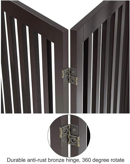 unipaws 24" H Free Standing Pet Gate for Dog Cat, Wooden Dog Gates for Doorway, Stairs, Step Over Foldable Pet Fence for The House, Expandable Dog Barrier, Indoor Use, Espresso