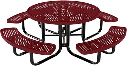 COATEDOUTDOORFURNITURE Heavy-Duty Portable Outdoor Kids Table with Umbrella Hole, Punched Steel Kids Picnic Table, Commercial-Grade, Made in America (46 in, Round, Childrens, Burgundy)