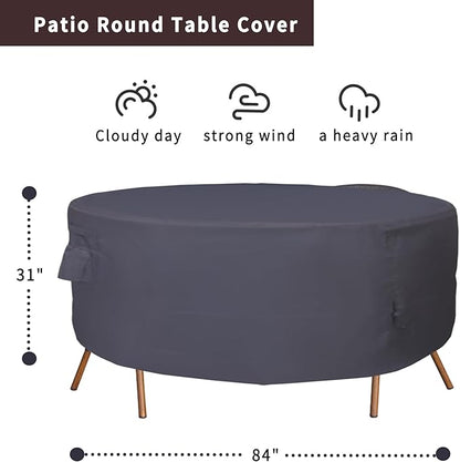 Round Patio Furniture Cover, Heavy Duty and Waterproof for Outdoor Furniture covers, Round outdoor table cover, Patio table cover 84"DIA x 31"H Black