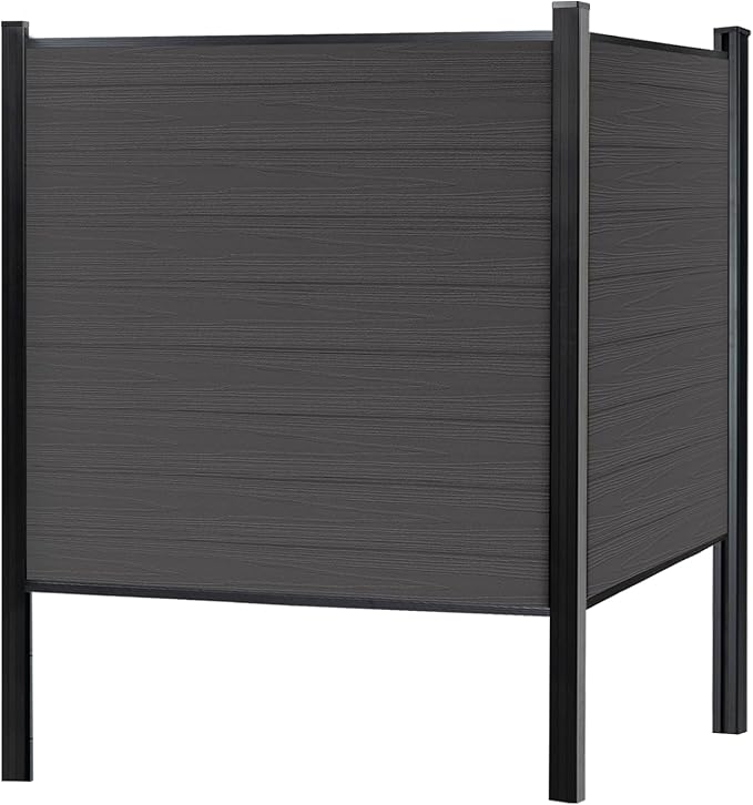 Mondaria Fence Privacy Screen with 8ft In-ground Posts, 6ft(H) x 6ft(W) Wood Plastic Composite Fence Panels Weather-Resistant Outdoor Fence for Backyard/Garden (Silver Gray, 1 Post)