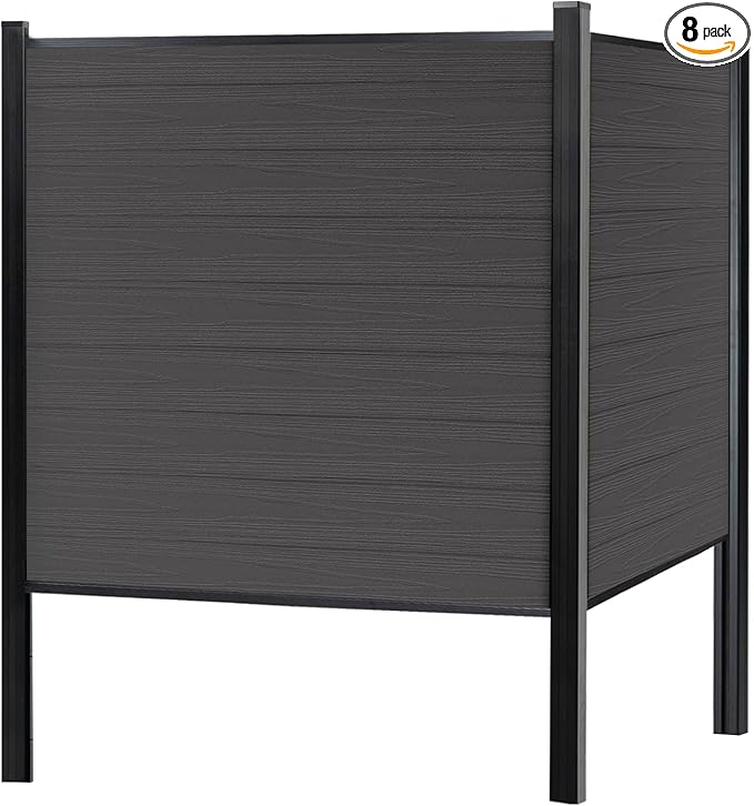 Mondaria Fence Privacy Screen with 8ft In-ground Posts, 6ft(H) x48t(W) Wood Plastic Composite Fence Panels Weather-Resistant Outdoor Fence for Backyard/Garden (Silver Gray, 9 Posts)
