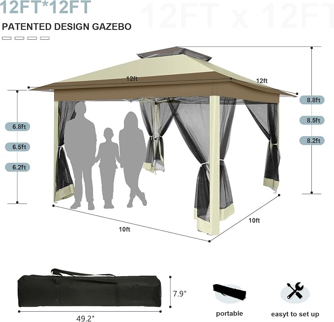 COBIZI 12x12 FT Pop up Gazebo on Clearance Canopy Tent, Carpas para Patio - Image 6