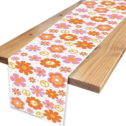 Groovy Floral Table Runner, Retro 70s Hippie Floral Funky Pink Cute Flower Trippy Coffee Table Center Decor for Home Kitchen Dining Patio Holiday Party Indoor Outdoor Table Decorations, 13"x108" Inch