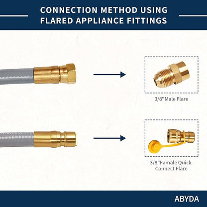 ABYDA 18 Feet 3/8" ID Natural Gas Grill Hose with Quick Connect Fittings, Ideal Natural Gas Line for Grills, Pizza Ovens, Heaters, and More Low Pressure Appliances