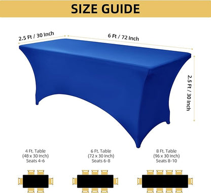 6-Pack 6ft Spandex Table Covers for Rectangle Standard Folding Tables - Wrinkle Resistant Stretch Tablecloths - Ultimate Fitted Table Protector for Parties, Trade Shows, Wedding