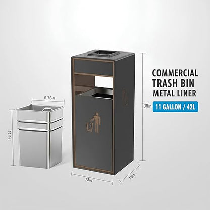 Stainless Steel Commercial Trash Can,Heavy Duty Brushed Finish Garbage Bin, Fingerprint-Resistant Large Indoor Outdoor Trash Can for Office, Hotel Lobby, Conference Hall, 13"x13"x30"