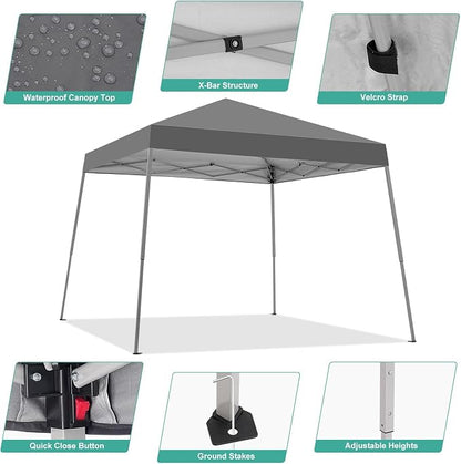 10x10FT Slant Leg Pop Up Canopy Tent, Portable Outdoor Shelter | 10x10FT Base - Image 2