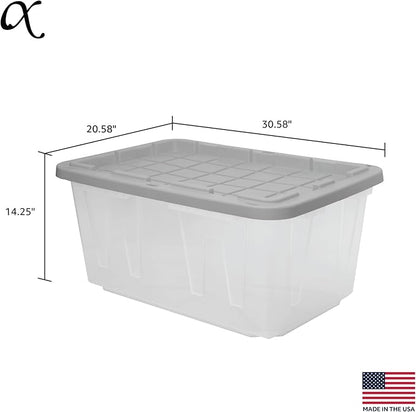 CX BLACK & YELLOW, 27-Gallon Heavy Duty Clear Storage Container & Snap-Tight Lid, Clear & Grey (14.3H x 20.6W x 30.6D), Weather-Resistant, Stackable, See-Through Organization Tote [2 Pack]