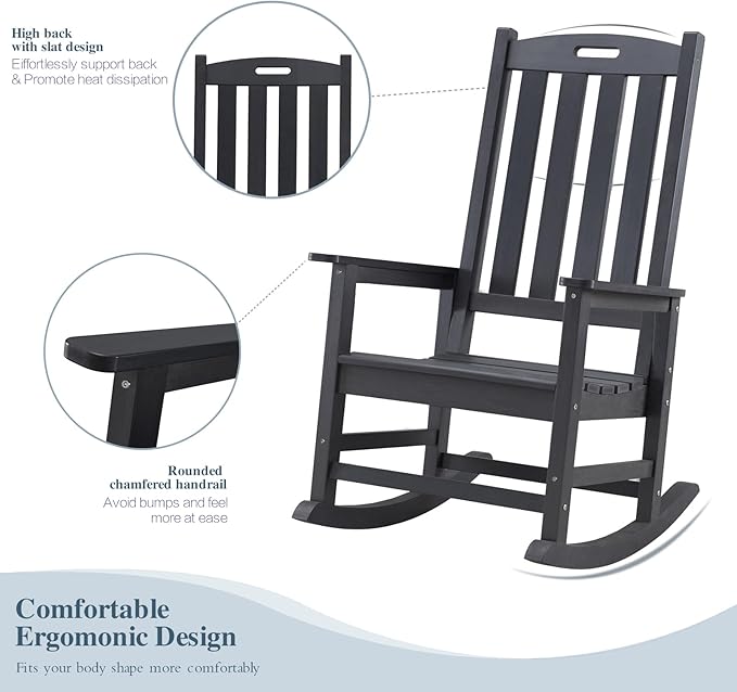 Outdoor Rocking Chairs Set of 2, Oversized Porch Rocker | Weather Resistant - Image 4