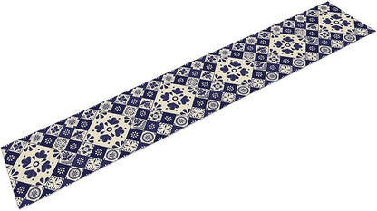 Mexican Table Runner, Blue Floral Birds Mexico Talavera Ceramic Dia De Los Muertos Coffee Table Center Decor for Family Home Kitchen and Dining Farmhouse Indoor Outdoor Table Decorations, 13" X 36"