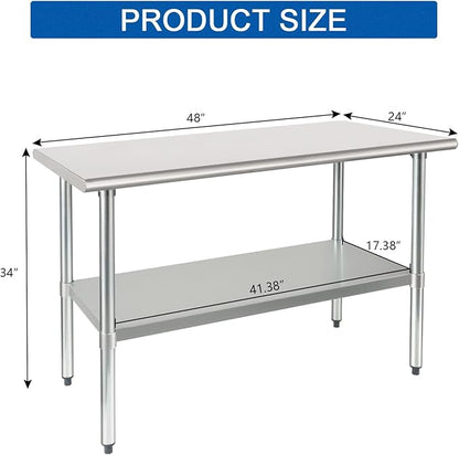 HARDURA Stainless Steel Table 24X48 Inches with Undershelf and Galvanized Legs NSF Heavy Duty Commercial Prep Work Table for Restaurant Kitchen Home and Hotel