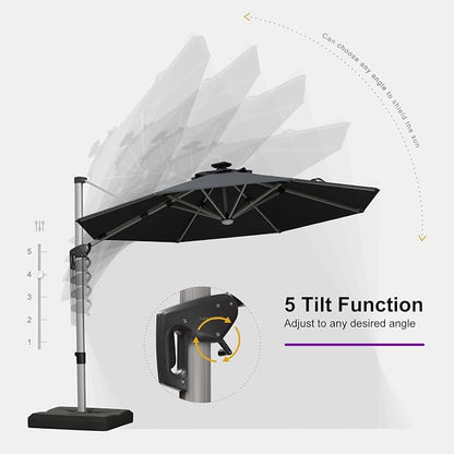 PURPLE LEAF Cantilever Patio Umbrella 10ft Round Solar LED Light, Stays bright - Image 5