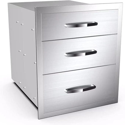 Pull Out Trash Drawer, Lower Sliding Rails Stainless Steel Roll Out Trash Bin Pull Out Tray With Handle For Outdoor Kitchen BBQ Island Grill Station,Three Drawers