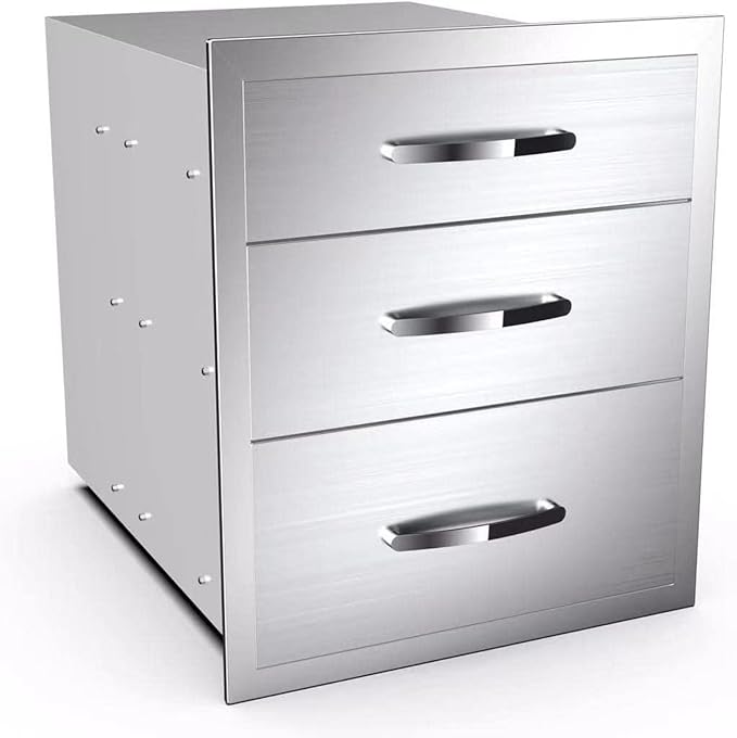 Outdoor Kitchen Drawers, Flush Mount Triple Access BBQ Drawers With Stainless Steel Handle, BBQ Island For BBQ Island Patio Grill Station,Three Drawers