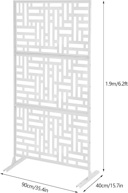 Privacy Screen, 35.4" W x 74.4" H Metal Outdoor Decorative Privacy Screen Outdoor Freestanding Divider with Stand Black for Patio Garden Balcony Backyard