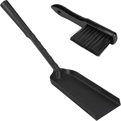 Aulock Heavy-Duty Metal Fireplace Ash Shovel and Brush Set, Upgraded Coal Shovel and Hearth Brush Set, Large Fireplace Fire Pit Tools for Wood Stove Hearth Cleaning