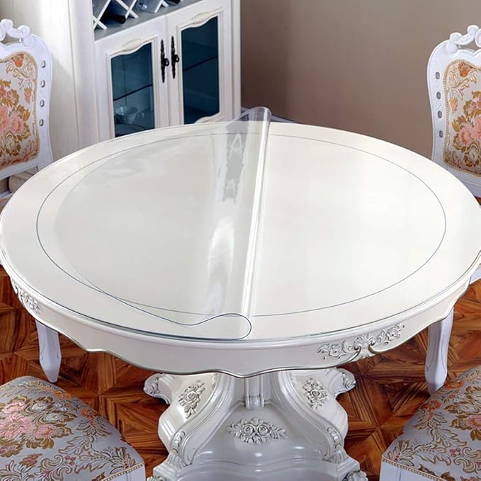 Clear PVC Table Protector - 60" Dia Plastic Furniture Screen Protector - Waterproof Wipeable Vinyl for Round Dining Coffee Table Top Cover Desk Mat Pad
