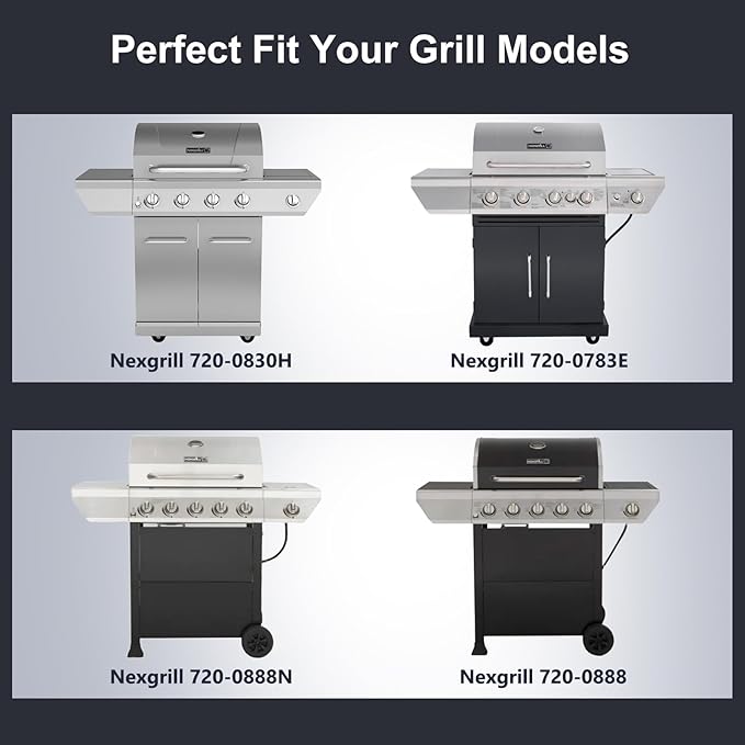 Grill Replacement Parts for Nexgrill 5 Burner 720-0888N, 720-0888, 4 Burner 720-0830H, 720-0783E. 17 Inch Grill Cooking Grates, Heat Plates Shield and Burner Tubes for Home Depot Nexgrill Grill Parts.