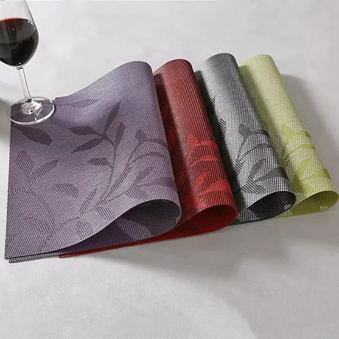 Leaf Placemats Set of 4, Non-Slip Heat-Resistant 18" x 12" Vinyl Washable Placemats for Kitchen Indoor Outdoor Party Birthdays Weddings Decoration (Green)