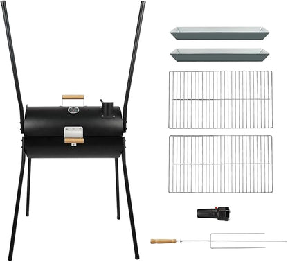 Portable Charcoal Grill with Thermometer, Double-sided Smoker Grill for Outdoor Patio Backyard Camping and Parties