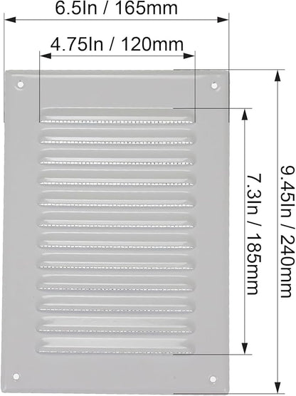 Square Ventilation Grille / 5" x 7" Inch Inside Measurement/White Metal Air Vent Louver - Inside/Outside use / 6.5" x 9.5" Inch Outer Measurement