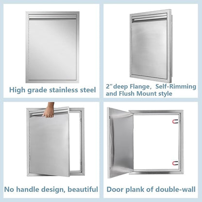 Outdoor Kitchen Door 18" W x 21" H inch Double Wall Door Panel Stainless Steel BBQ Single Door Flush Mount for Outdoor Kitchen Island(w/Left Swing)