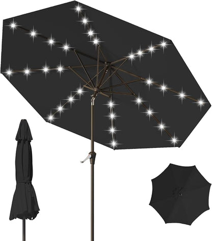 9FT Patio Umbrella with Solar Lights, Outdoor Market Umbrella with Tilt and by YourPerfectOutdoorEscape