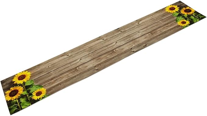 Sunflower Floral Table Runner, Country Farmhouse Vintage Spring Flower Rustic Wooden Plank Kitchen Dining Table Decoration for Indoor Outdoor Home Party Decor, 13x60inch