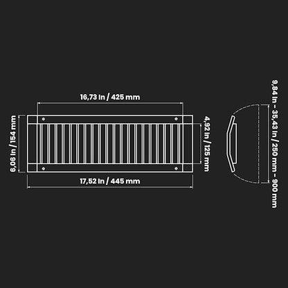 Repa Market 17" x 5" Inch Air Exhaust Grille for Round Ducts - Adjustable Louvre Blades - Galvanized Air Supply Vent Cover - Side Fit Round Surface Canal Ducting from 9.84" to 35.43" Inches
