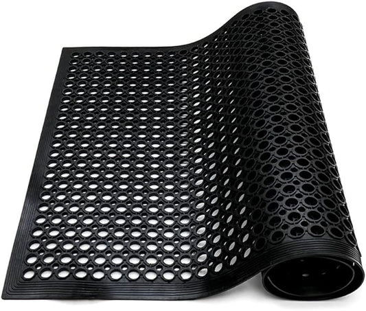 Anti-Fatigue Rubber Floor Mat - NANBOWANG Commercial Grade Grease Resistant Non-Slip Recycle Tyre Floor Mats for Restaurant Kitchen Bar Garden Outdoor Wet Area (36"x 60") Black