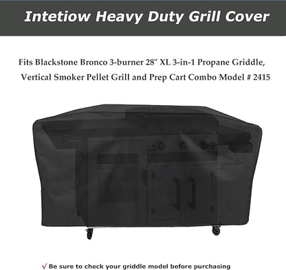 Grill Cover for Blackstone Bronco 3 Burner 28" XL Griddle Vertical Smoker Pellet Combo, 600D Heavy Duty Waterproof for Black Stone Bronco 28 Inch XL Grill 2415 Cover Accessories