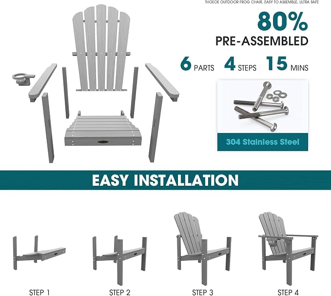 THOEOE Stackable Adirondack Chair Set of 8, Fire Pit Chairs Set of 8 | - Image 3
