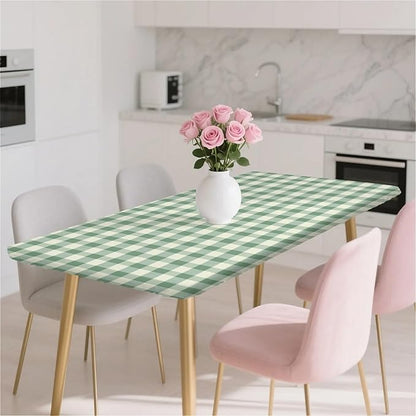 Rectangle Table Cloth Cover Waterproof Elastic Fitted Polyester Fitted Tablecloths for 6 Foot Tables for Indoor,Picnic, Camping, Outdoor （60" x 30"，Green Grid）